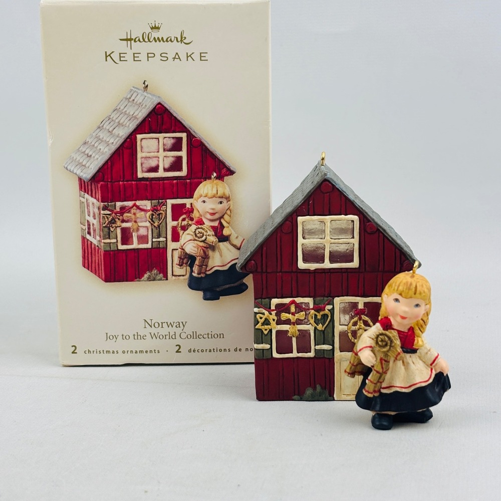 Hallmark Norway Joy to the World Collection 2 Christmas Ornament Set Girl‎ Goat